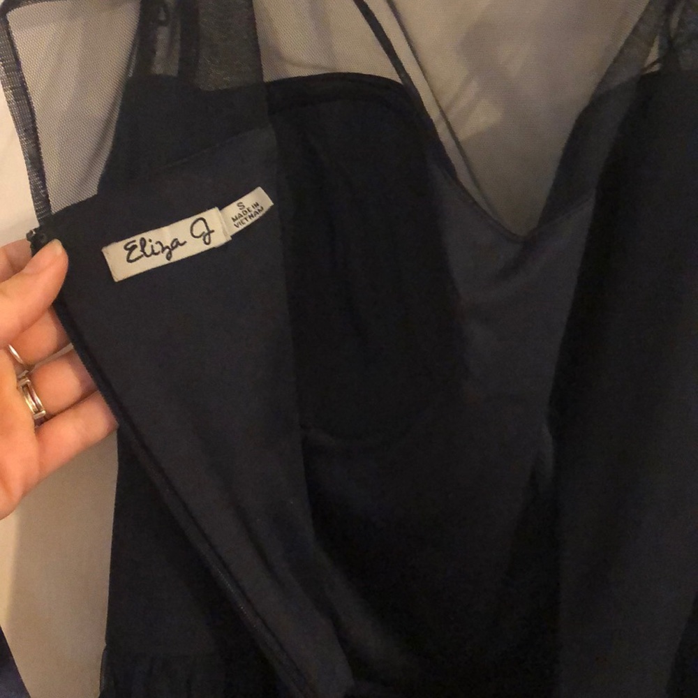 Navy Blue Mesh Cocktail Dress - Picture 6 of 8